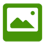 a standard simplified image icon like a polaroid with mountains in the background