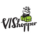 thick cursive text with a logo of a frog with a little hat with bags... i think this is an atypical logo for vishopper, i found this on tumblr